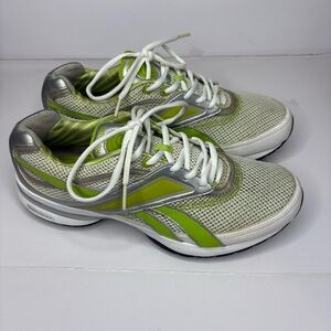Reebok White and Lime Green Mesh Sneakers